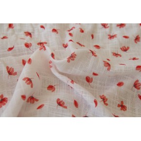 tissu léger et aérien en coton - fleurs rouges