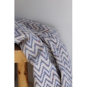 tissu jacquard chevrons - bleu et rose fluo