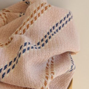 Twill épais rose rayures bleu et caramel - tissu upcyclé