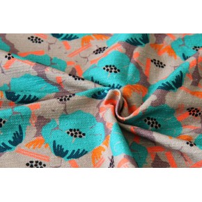 tissu coton fleurs vert turquoise et fluo