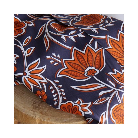 voile de coton fleurs indiennes - un chat sur un fil