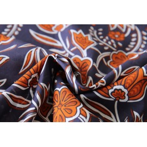 tissu coton indien marine grandes fleurs cognac