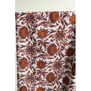 tissu coton indien blanc grandes fleurs cognac