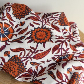 tissu coton imprimé fleurs - blanc et cognac