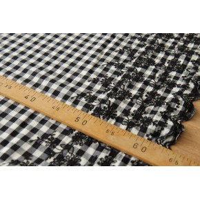 tissu brodé vichy - noir et écru