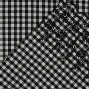 coton vichy noir et blanc avec broderies noires
