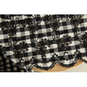coton vichy noir et blanc brodé