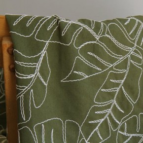 tissu lin et viscose avec broderies fleurs - kaki et écru