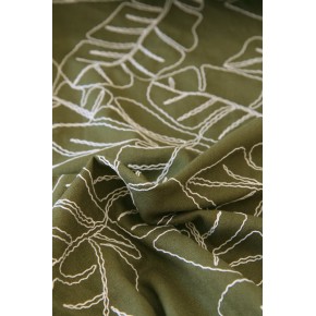 lin et viscose palmiers brodés - vert et écru