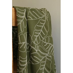 joli tissu fluide en lin et viscose avec broderies feuilles de palmier