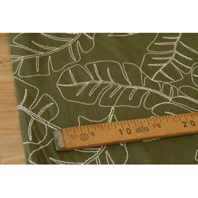 tissu brodé en lin et viscose kaki