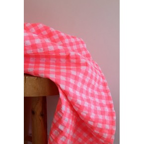 tissu seersucker rose fluo et blanc - tissu vichy