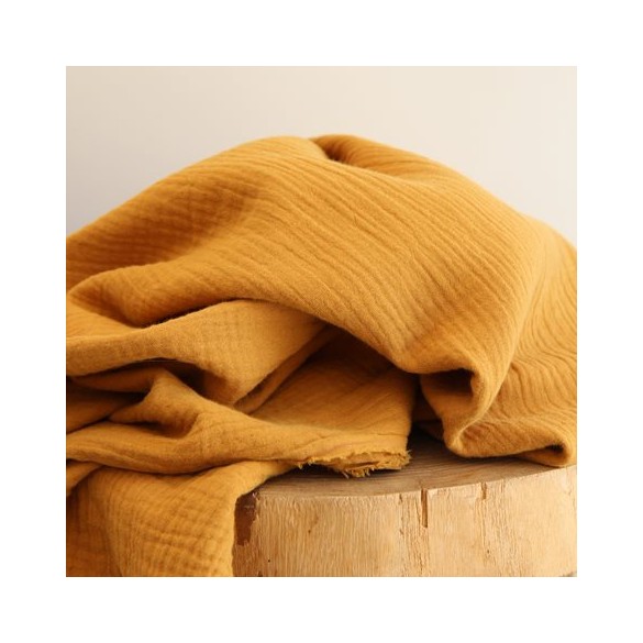 tissu double gaze coton bio - ocre