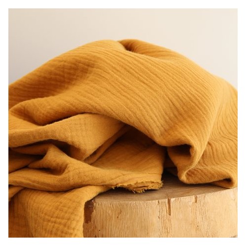 tissu double gaze coton bio - ocre