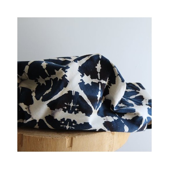 TISSU COTON BATIK - BLEU ET éCRU