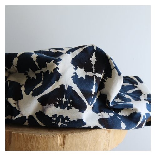 TISSU COTON BATIK - BLEU ET éCRU