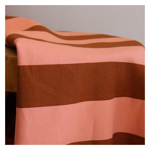 TISSU COTON RAYURES - caramel et rose