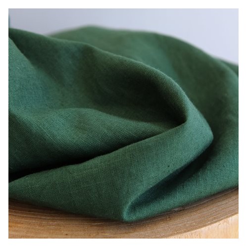 TISSU LIN ET COTON VERT - UN CHAT SUR UN FIL