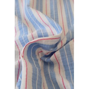 tissu double gaze à rayures - bleu et rose