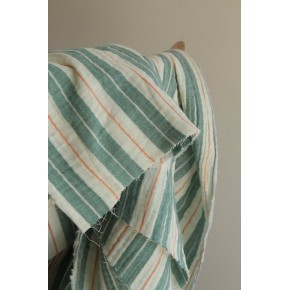 tissu double gaze à rayures - vert et orange