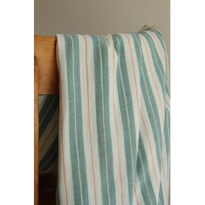 tissu double gaze rayée verte - un chat sur un fil