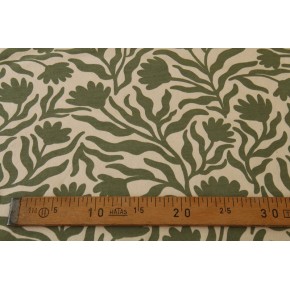 tissu sweat fleuri - vert et écru