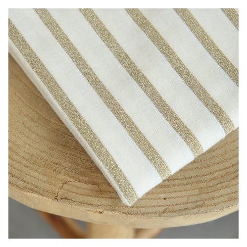 tissu jersey marinière st Armel écru lurex doré