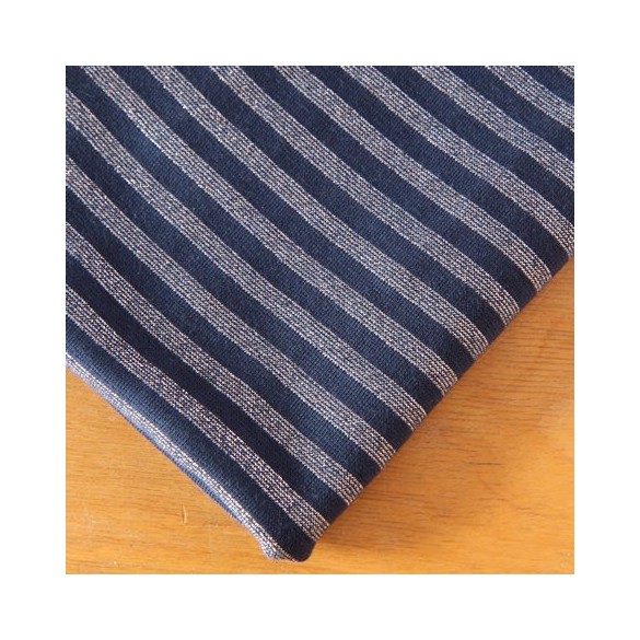 tissu bord cote bleu rayures lurex argent