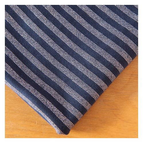 tissu bord cote bleu rayures lurex argent