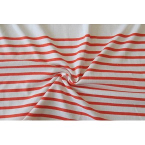 tissu marinière au mètre - corail et blanc