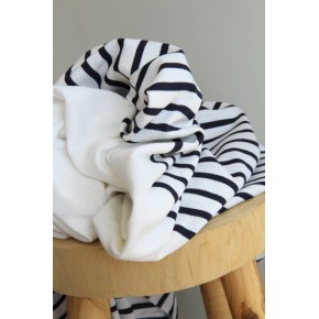 tissu marinière marine et blanc - un chat sur un fil