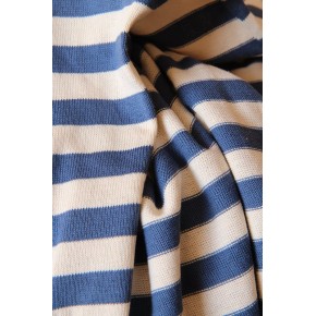 tissu rayé écru et BLEU - un chat sur un fil