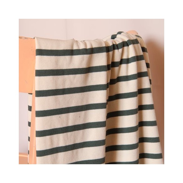 jersey rayé vert et écru - tissu pour marinière