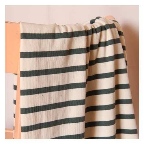 jersey rayé vert et écru - tissu pour marinière