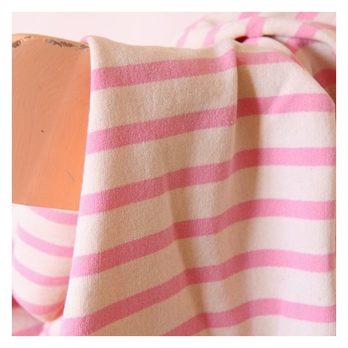 tissu jersey marinière épais - rose et écru