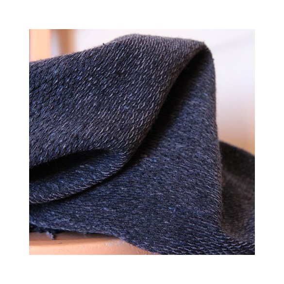 tissu velours chiné bleu marine - un chat sur un fil