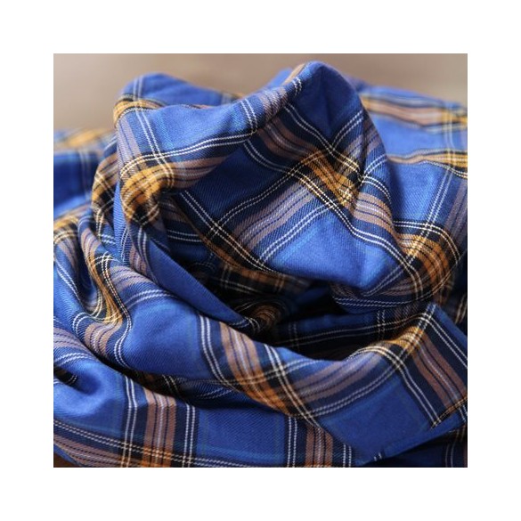 tissu carreaux bleu et ocre - un chat sur un fil