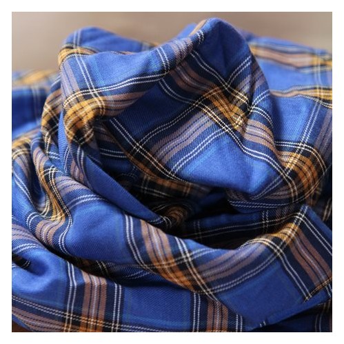 tissu carreaux bleu et ocre - un chat sur un fil