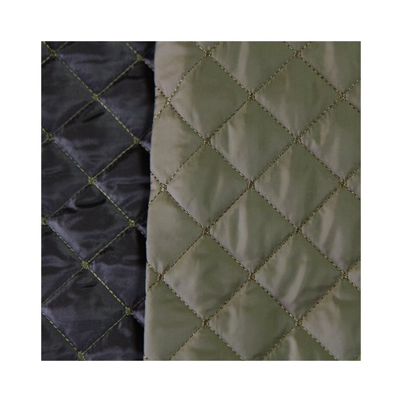 tissu matelassé réversible - kaki et noir