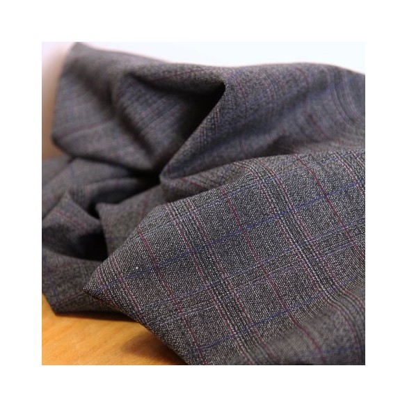 tissu carreaux - gris foncé bleu et rouge