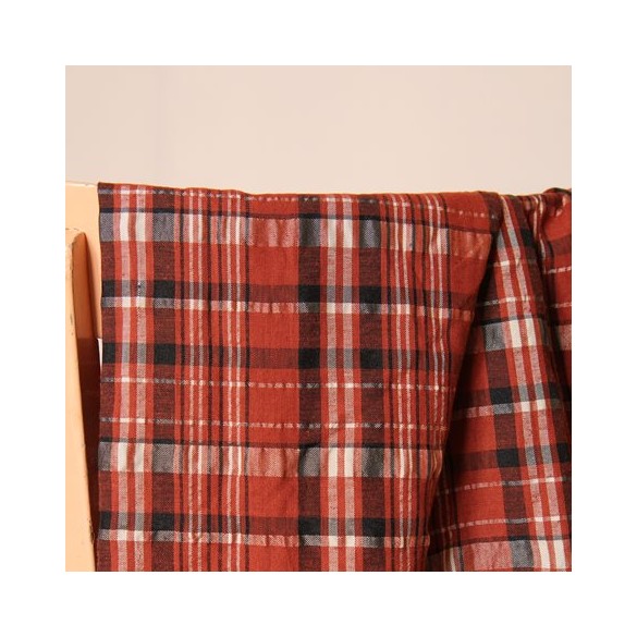 tissu lin et coton de belle qualité - tissu tartan brique blanc et noir