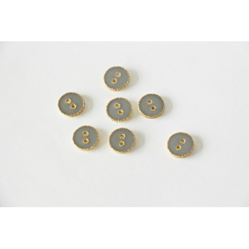 Bouton rond émaillé gris et doré Bouton rond émaillé gris et doré
