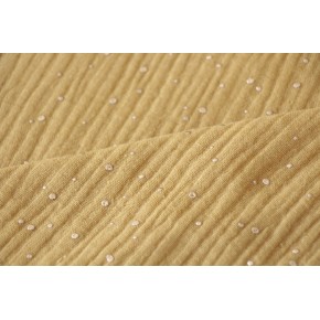 tissu double gaze moutarde pois dorés