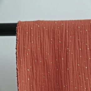 tissu double gaze brique pois dorés