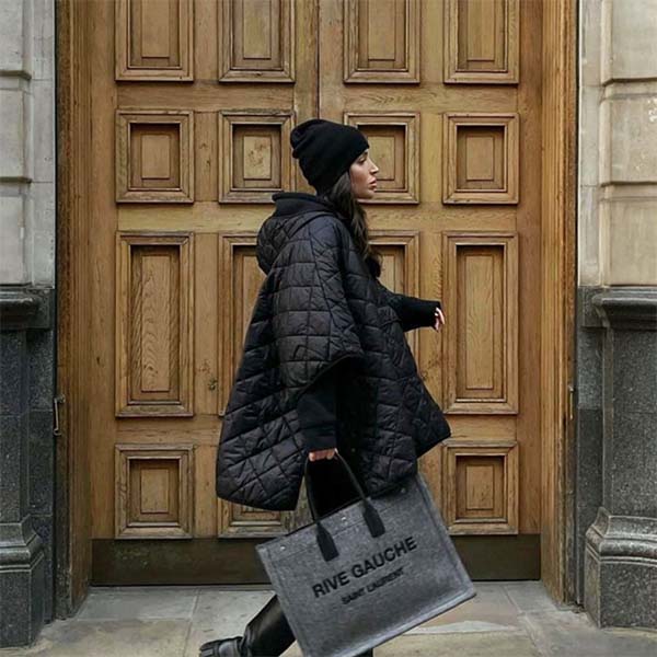 poncho long matelasse noir